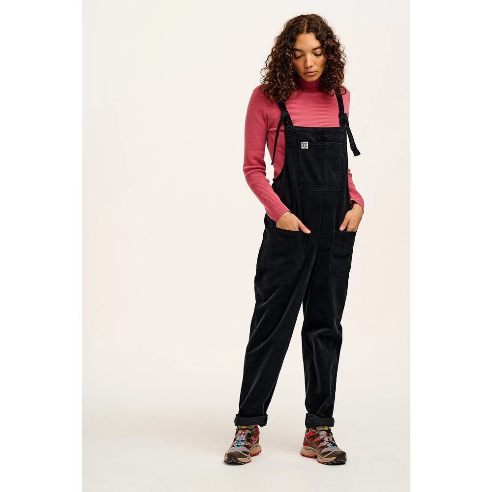 Lucy & Yak Black Corduroy Overalls Dungarees size small 30” tapered full